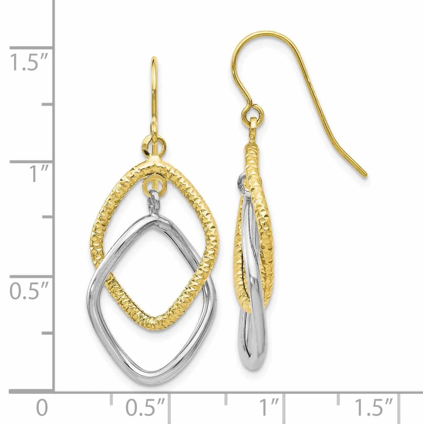 10kt Two-tone Shepherd Hook Dangle Earrings