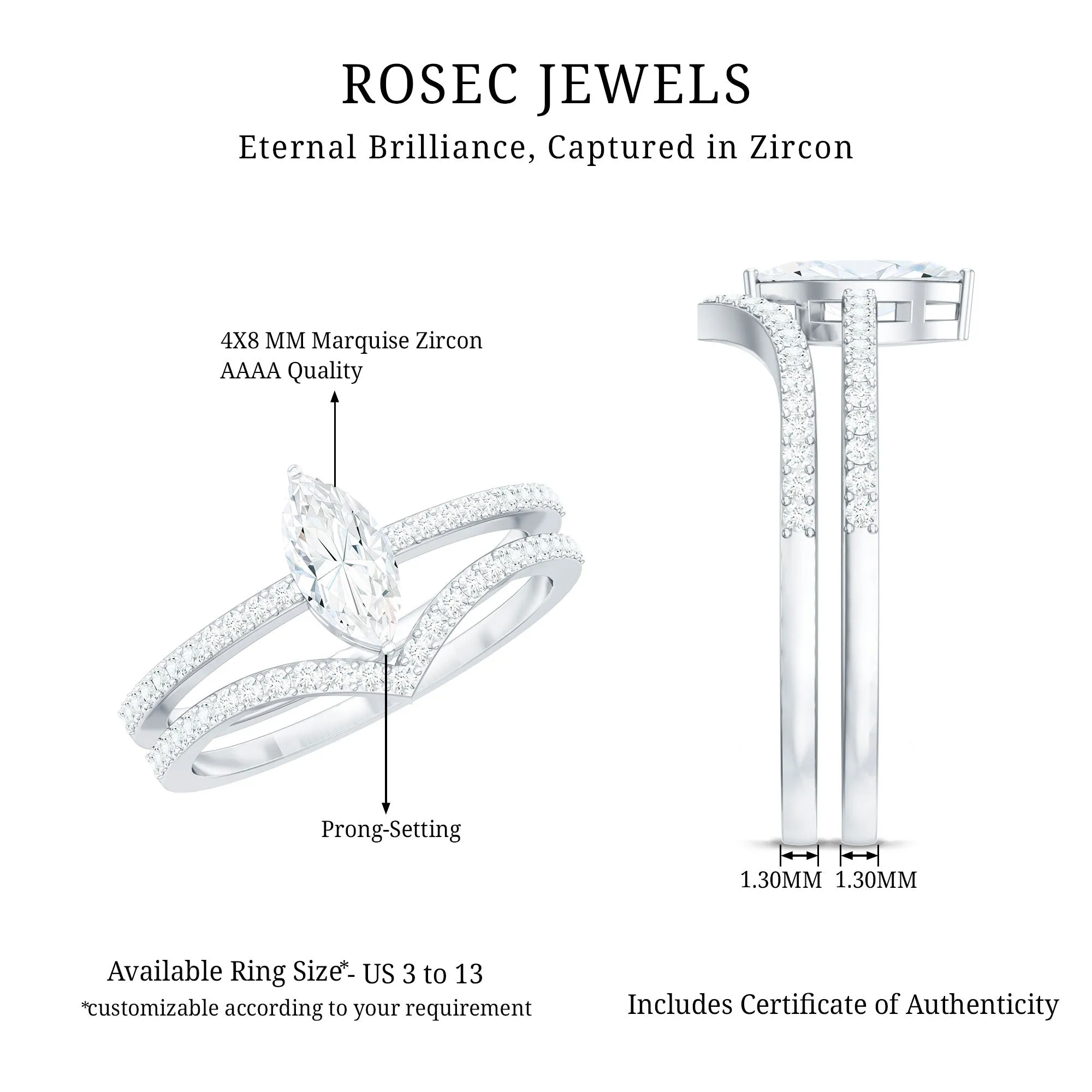 1.25 CT Marquise Cut Zircon Wedding Ring Set in Gold