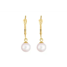 14K Yellow Gold Single Cultured Freshwater Pearl Dangle Leverback Earrings