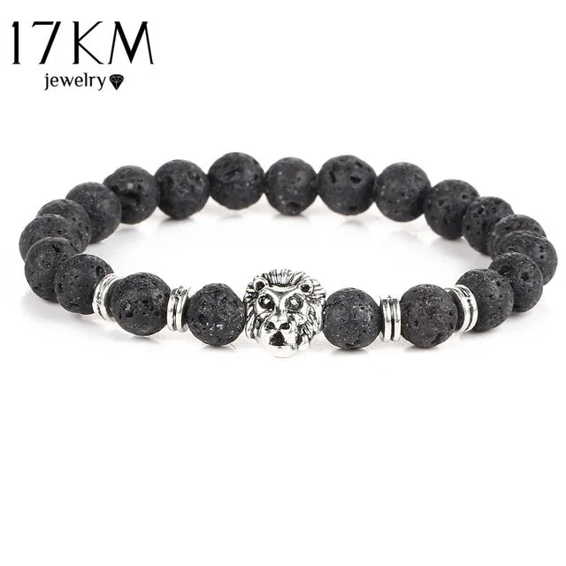 17KM Black Lava  Natural Stone Gold Color Lion strand Bracelet Femme Ethnic handmade Beads Bracelets Turkish Men Jewelry