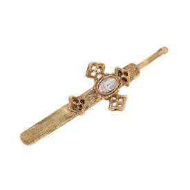 1928 Jewelry Oval Glass Crystal Cross Bobby Pin