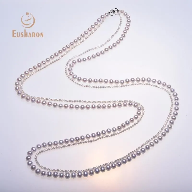 7-8mm White Double Long Freshwater Pearl Necklace