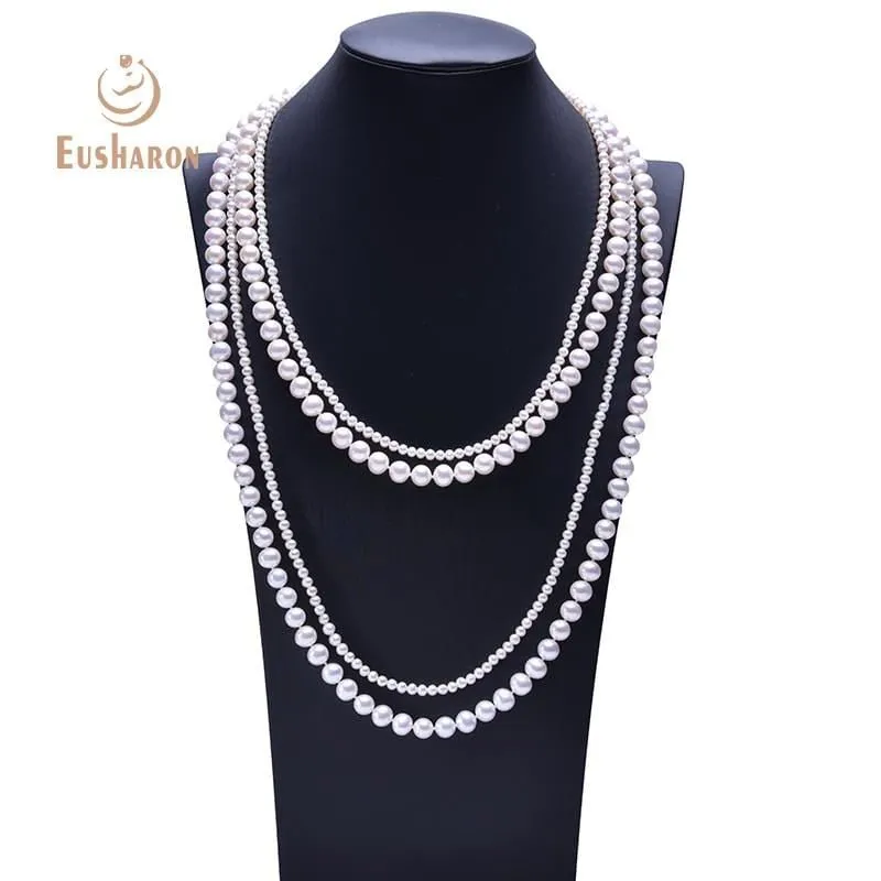 7-8mm White Double Long Freshwater Pearl Necklace