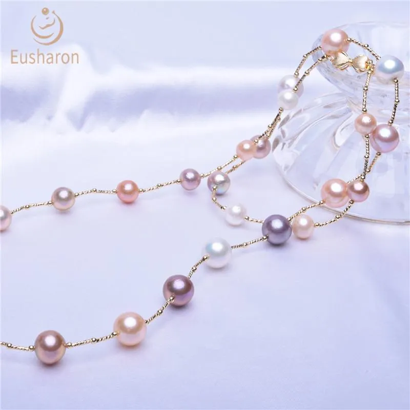 9-12mm Round Baroque Multicolor Edison Pearl Tin Cup Necklace