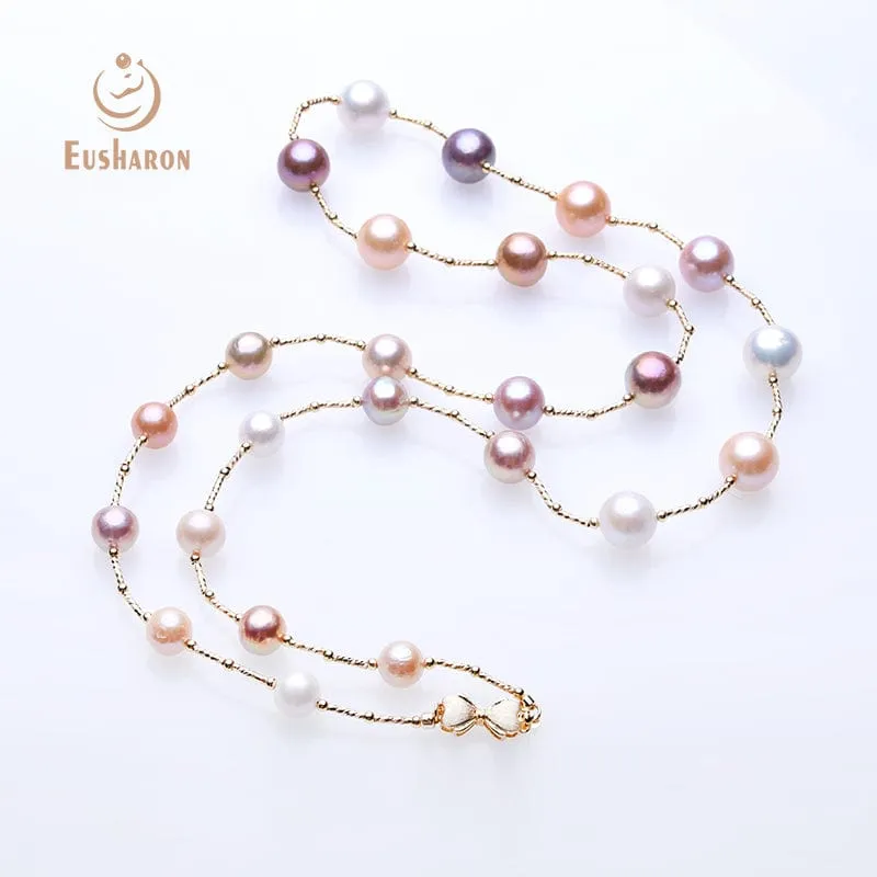 9-12mm Round Baroque Multicolor Edison Pearl Tin Cup Necklace