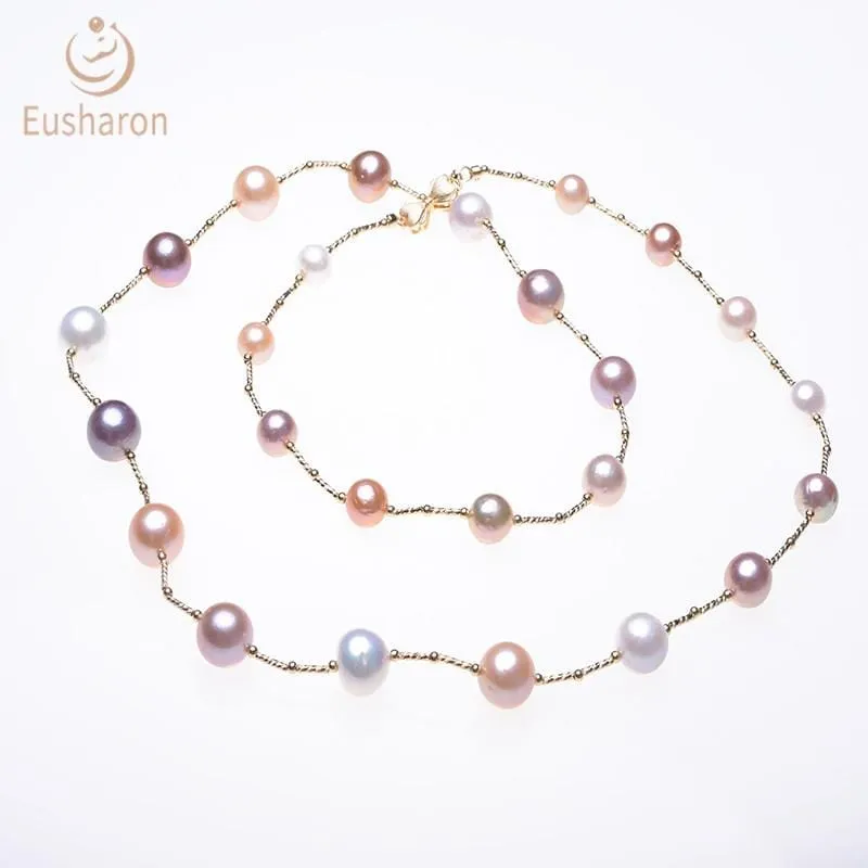 9-12mm Round Baroque Multicolor Edison Pearl Tin Cup Necklace