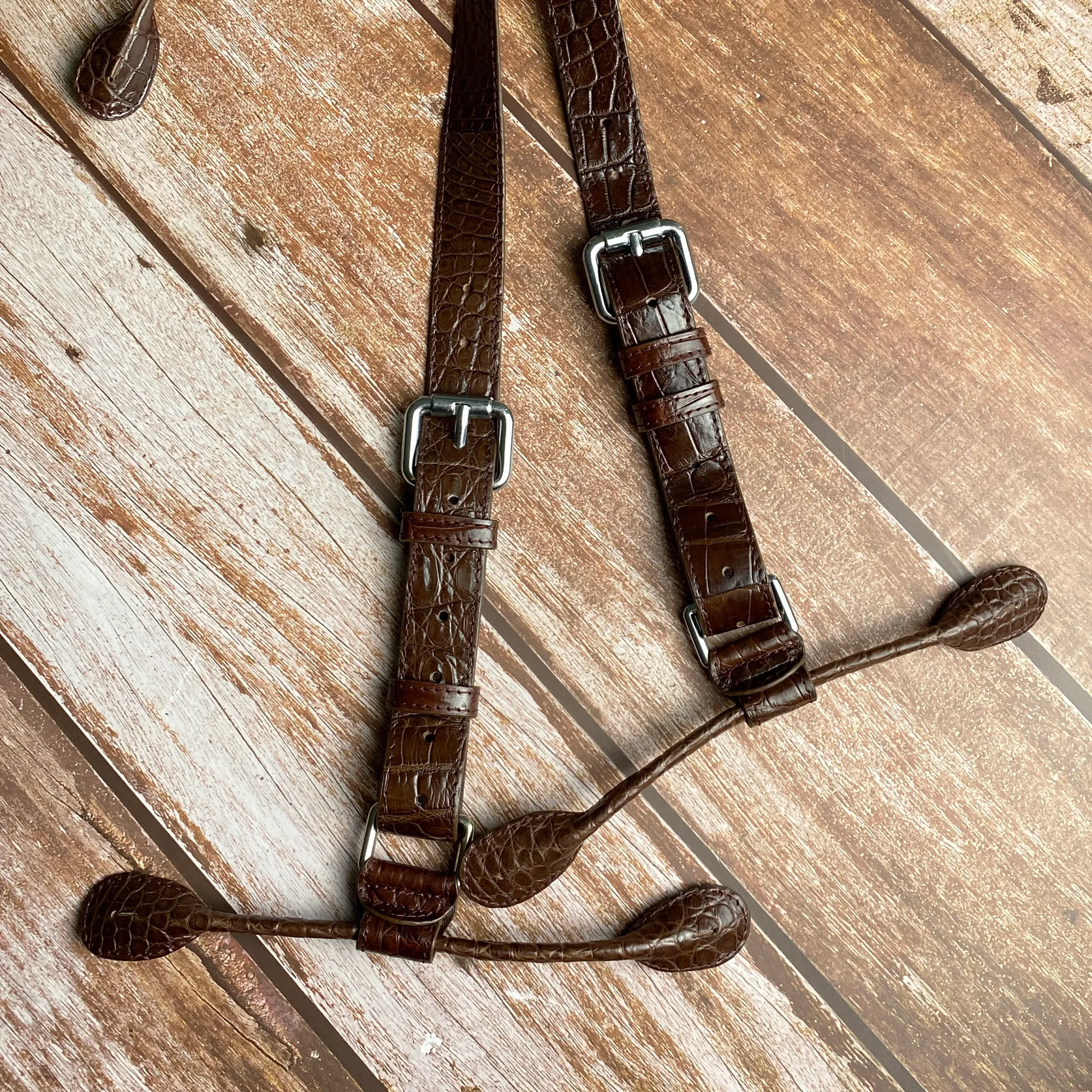 Alligator Y-Back Dark Brown Leather Suspenders Men Button End - Wedding Party Groomsmen Suspenders Adjustable - Christmas Gift For Husband