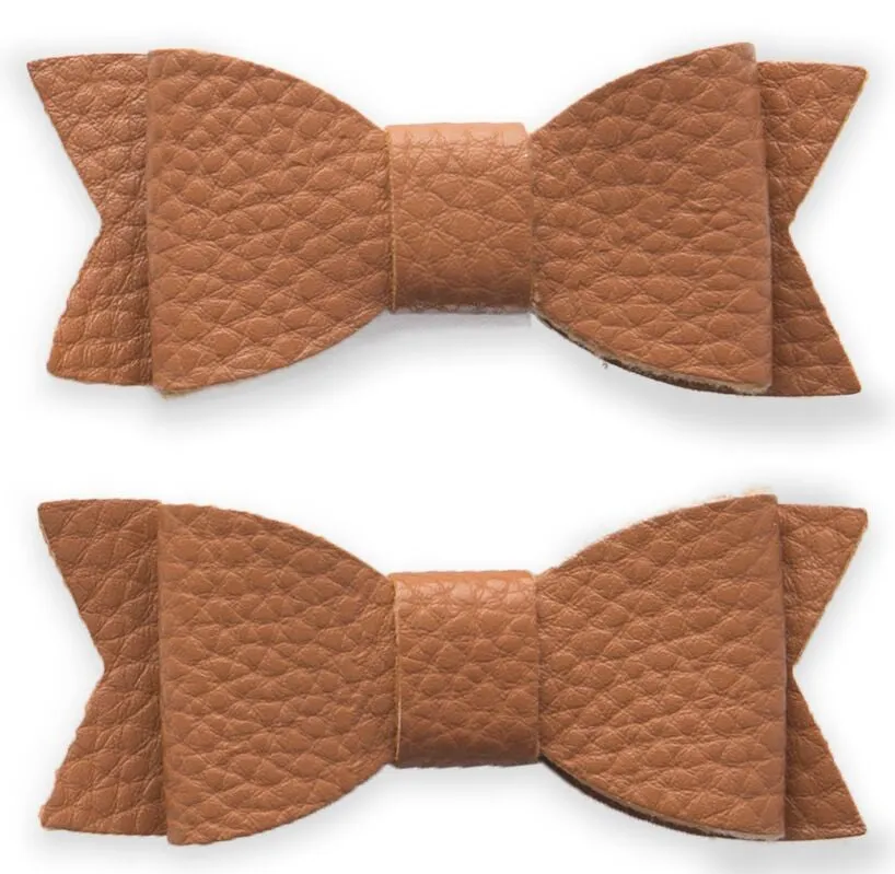 Baby Bling Leather Bow Tie Clip Set - Camel