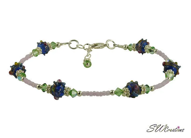 Blue Cobalt Peridot Lavender Beaded Anklet