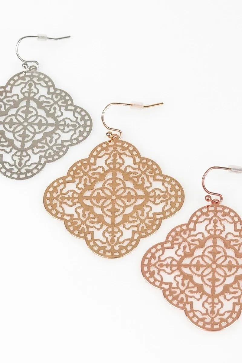 Boho Laser Cut Filigree Hook Earrings