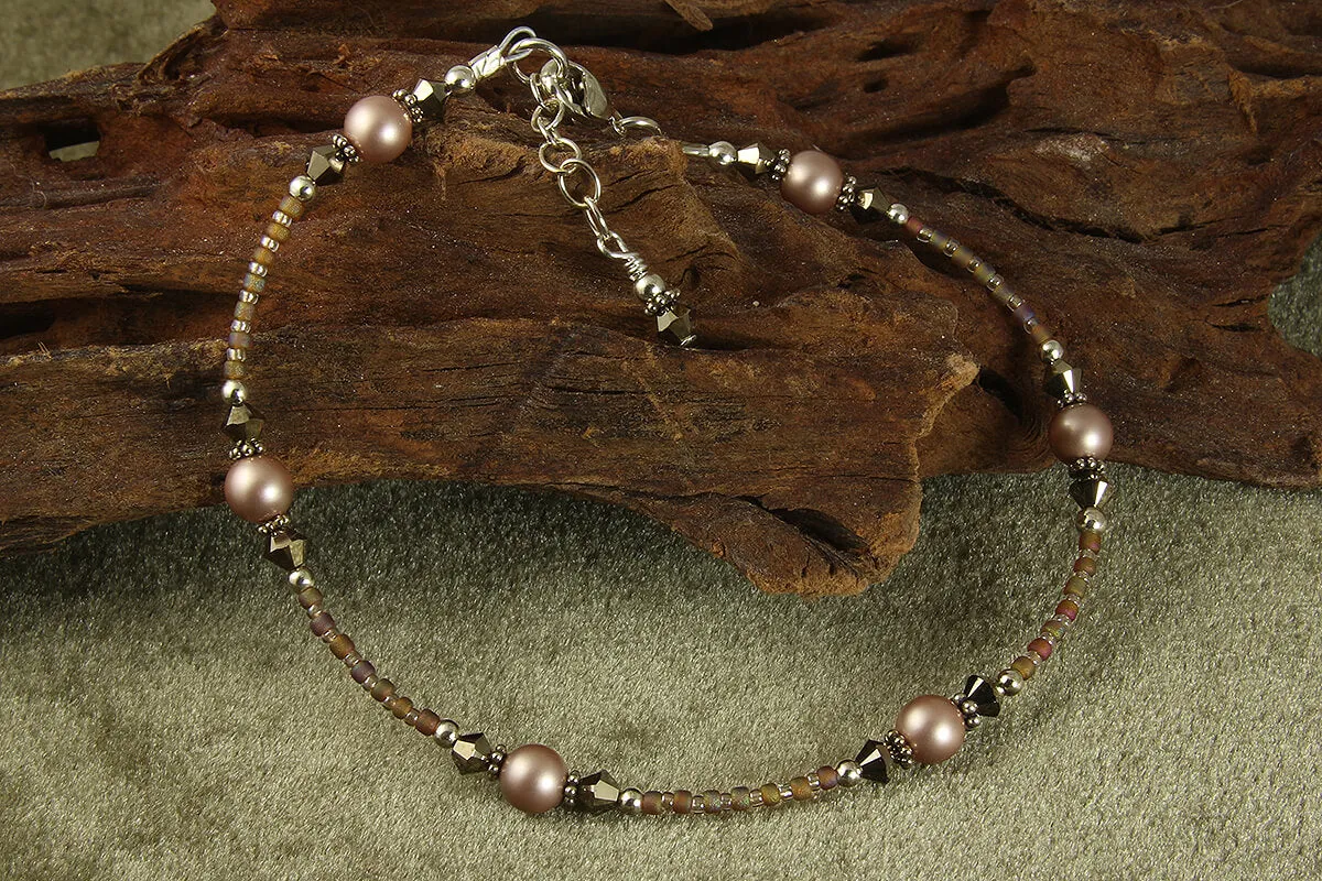 Bronze Almond Pearl Beaded Anklet