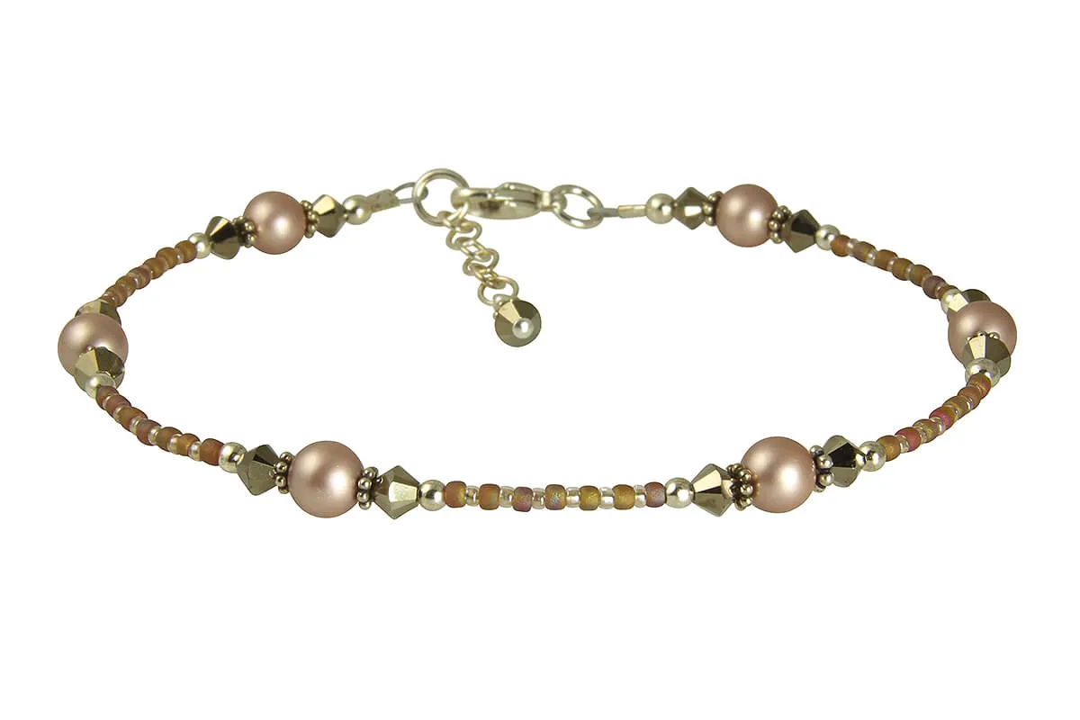 Bronze Almond Pearl Beaded Anklet