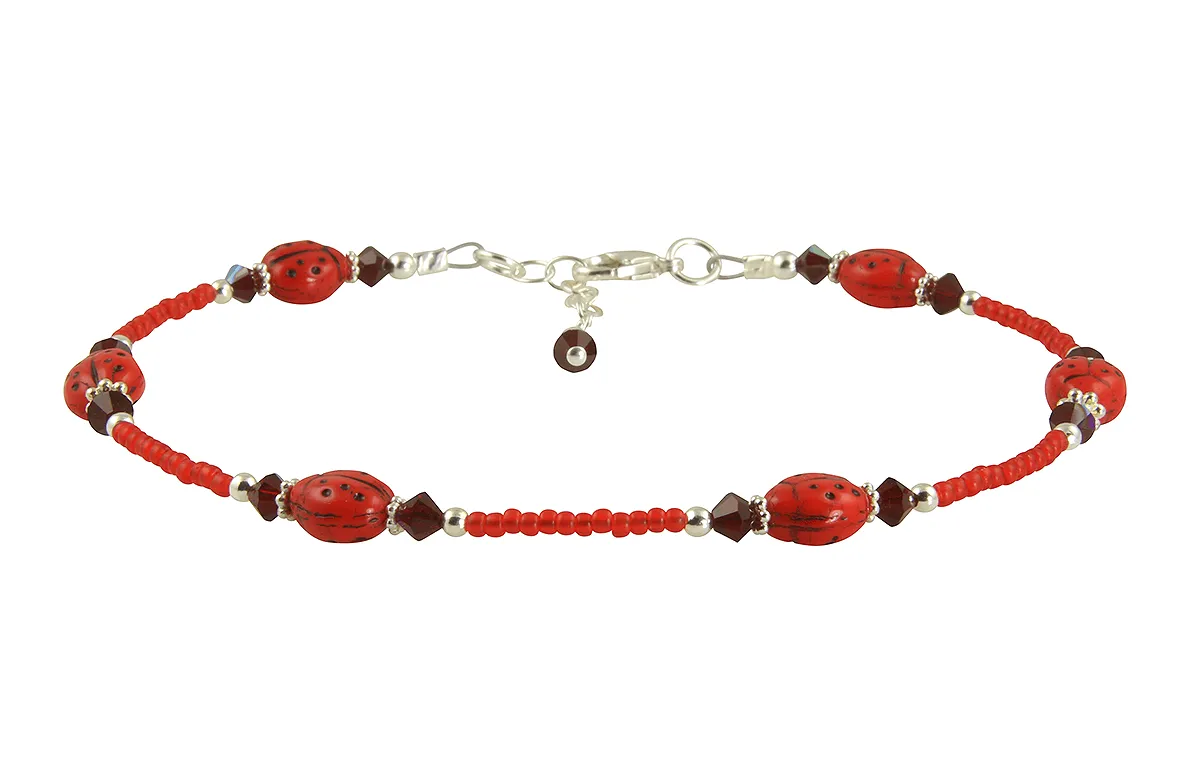 Candy Red Ladybug Beaded Bracelet