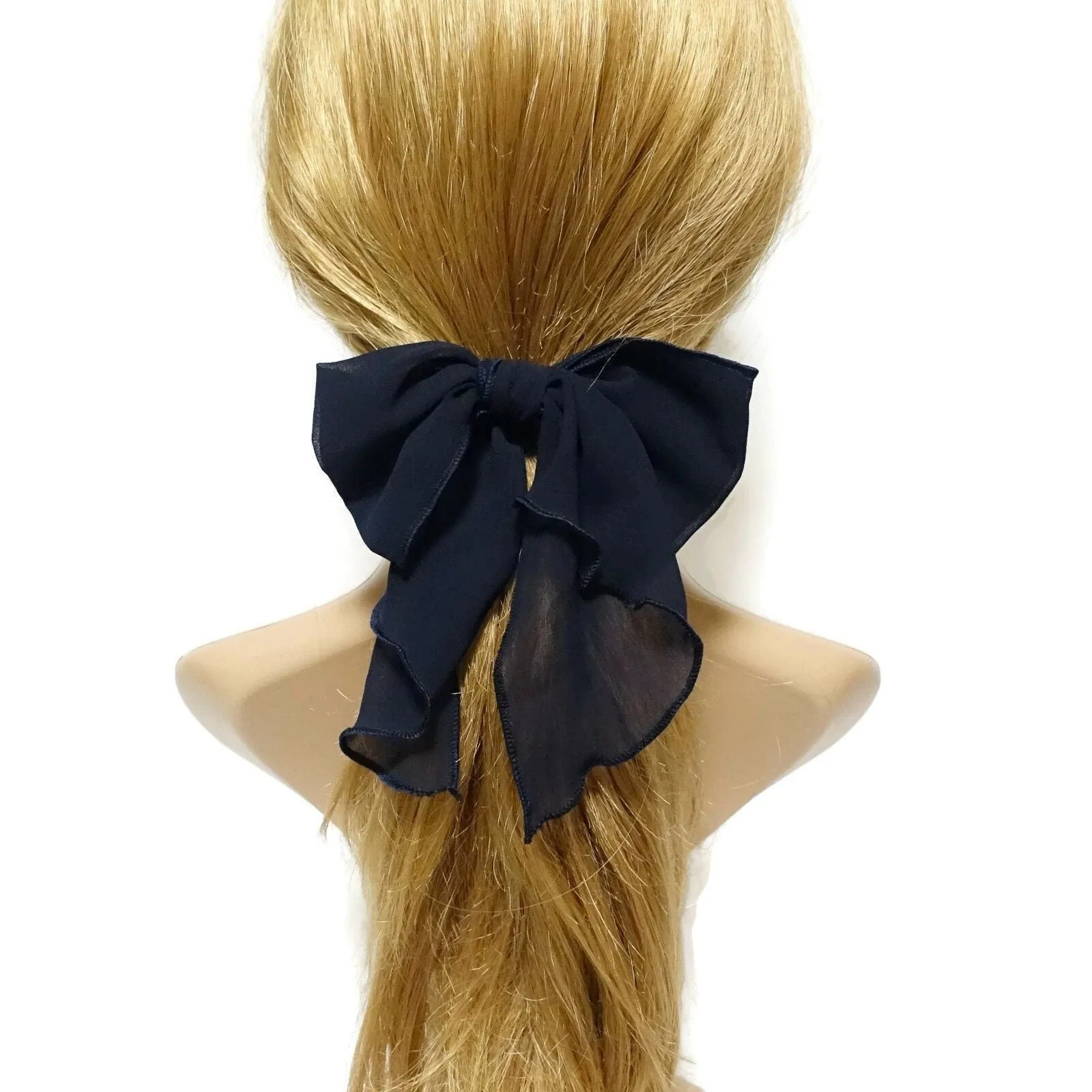 Chiffon solid color bow knot hair tie elastic ponytail holder for women