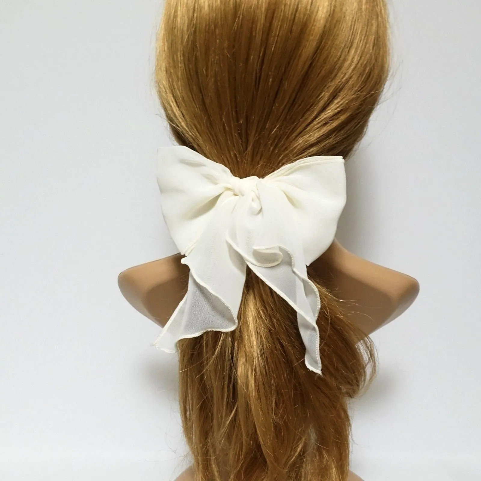 Chiffon solid color bow knot hair tie elastic ponytail holder for women