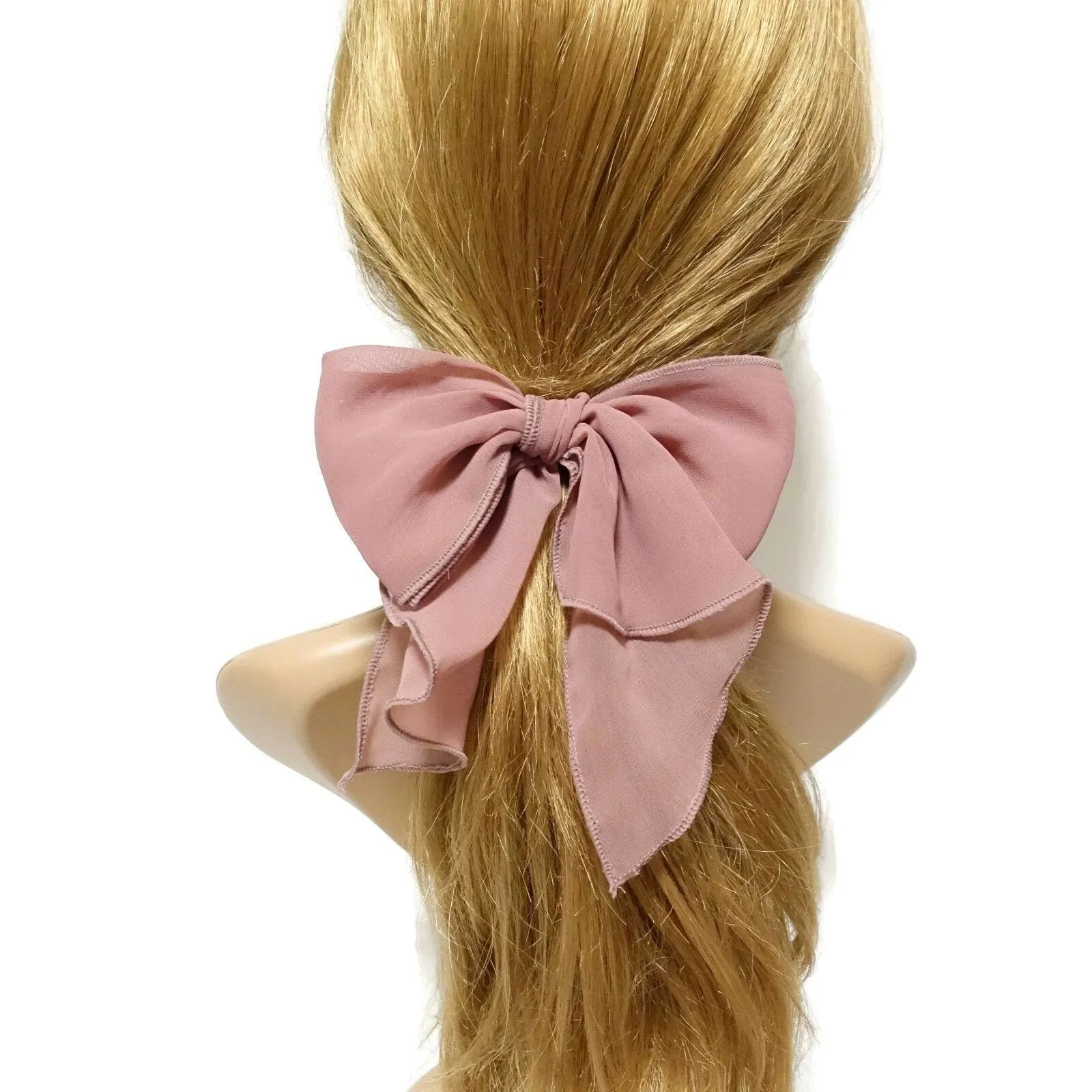 Chiffon solid color bow knot hair tie elastic ponytail holder for women