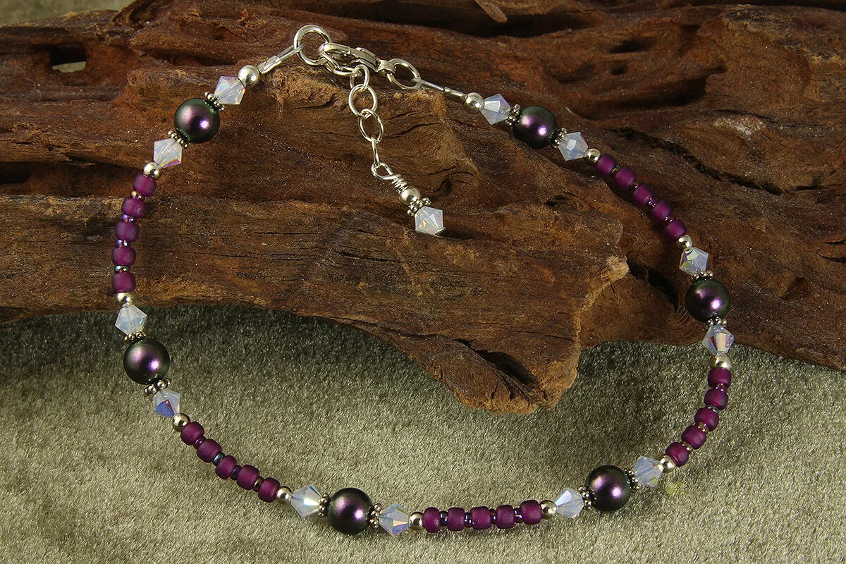 Clematis Purple Opal Beaded Anklet