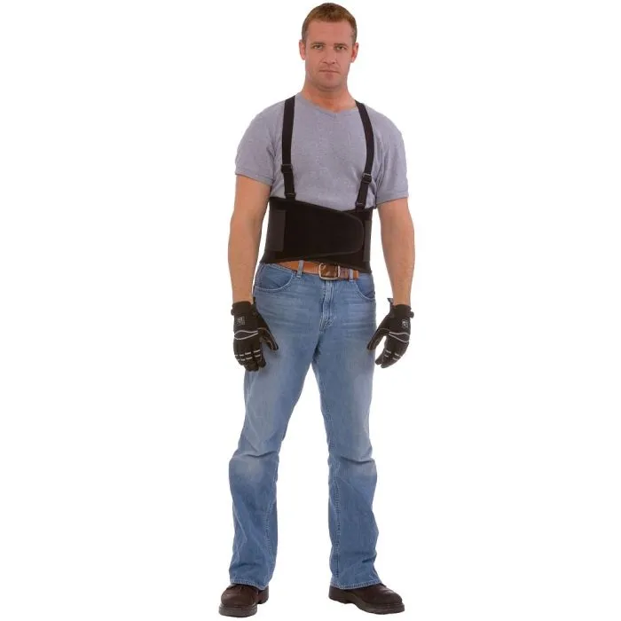 Cordova SB Tapered Back Support Belt with Attached Suspenders, Black, 1 Each