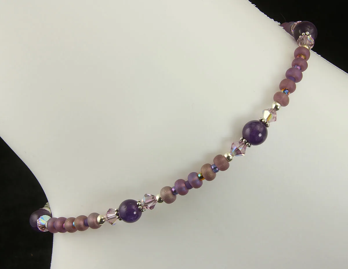 Crystal Amethyst Gemstone Beaded Anklet