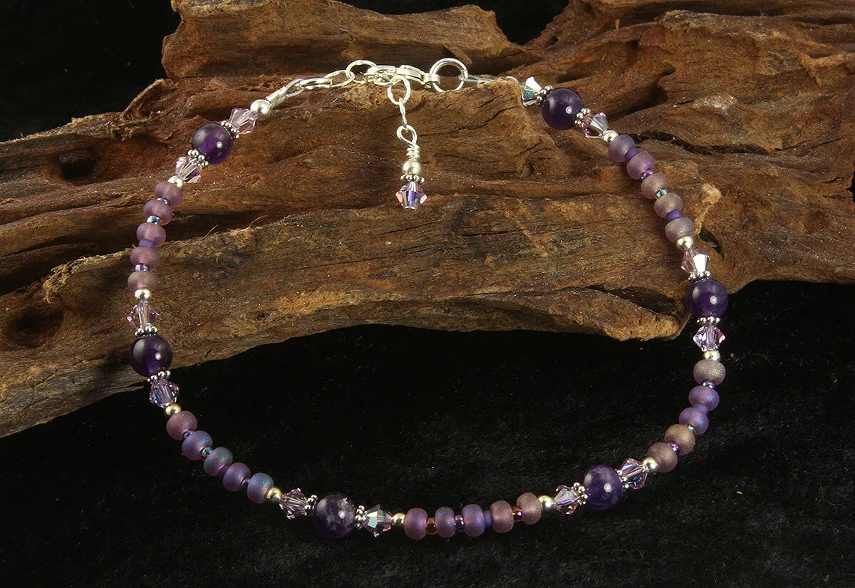 Crystal Amethyst Gemstone Beaded Anklet