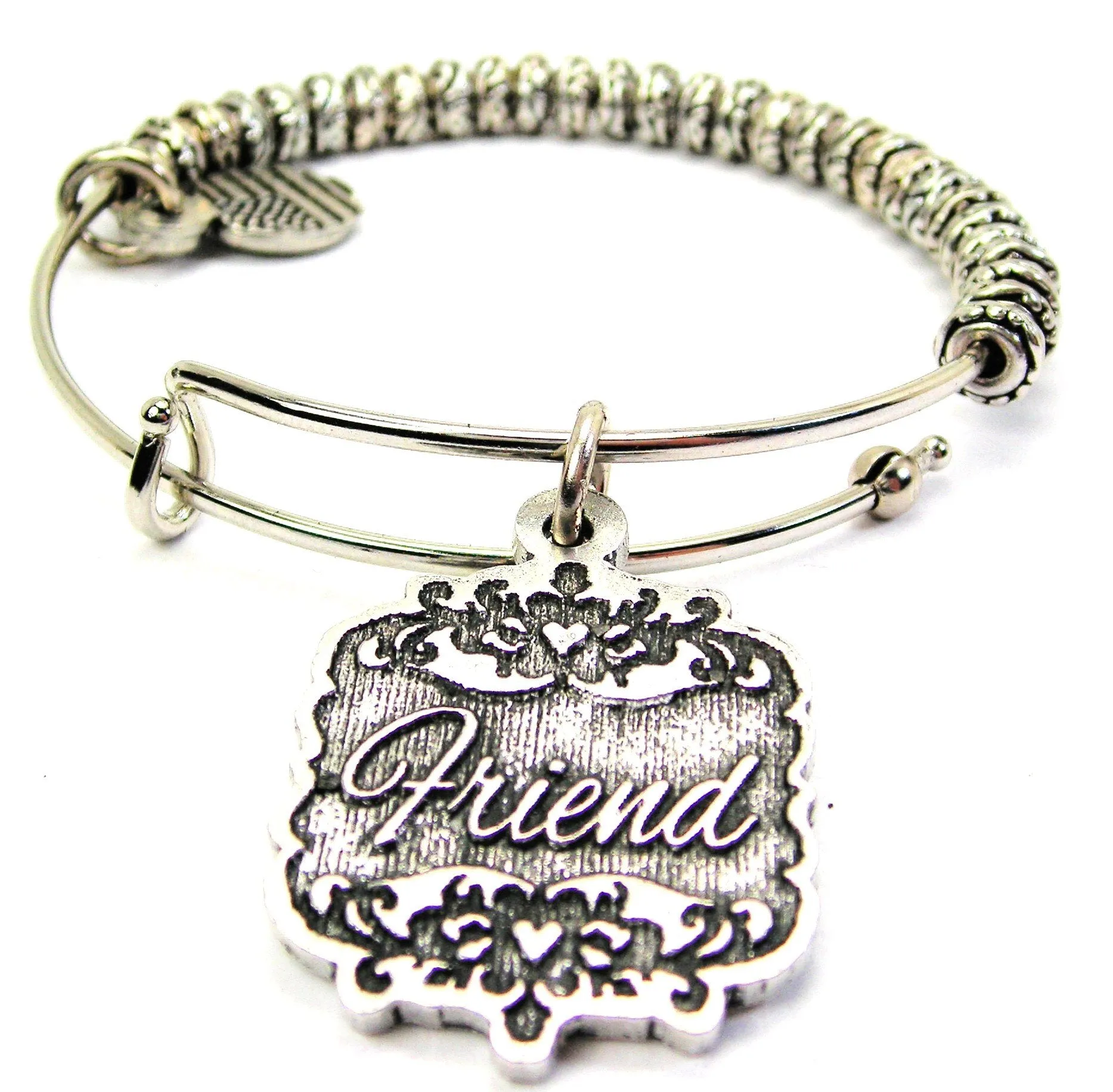 Friend Victorian Scroll Metal Beaded Bracelet