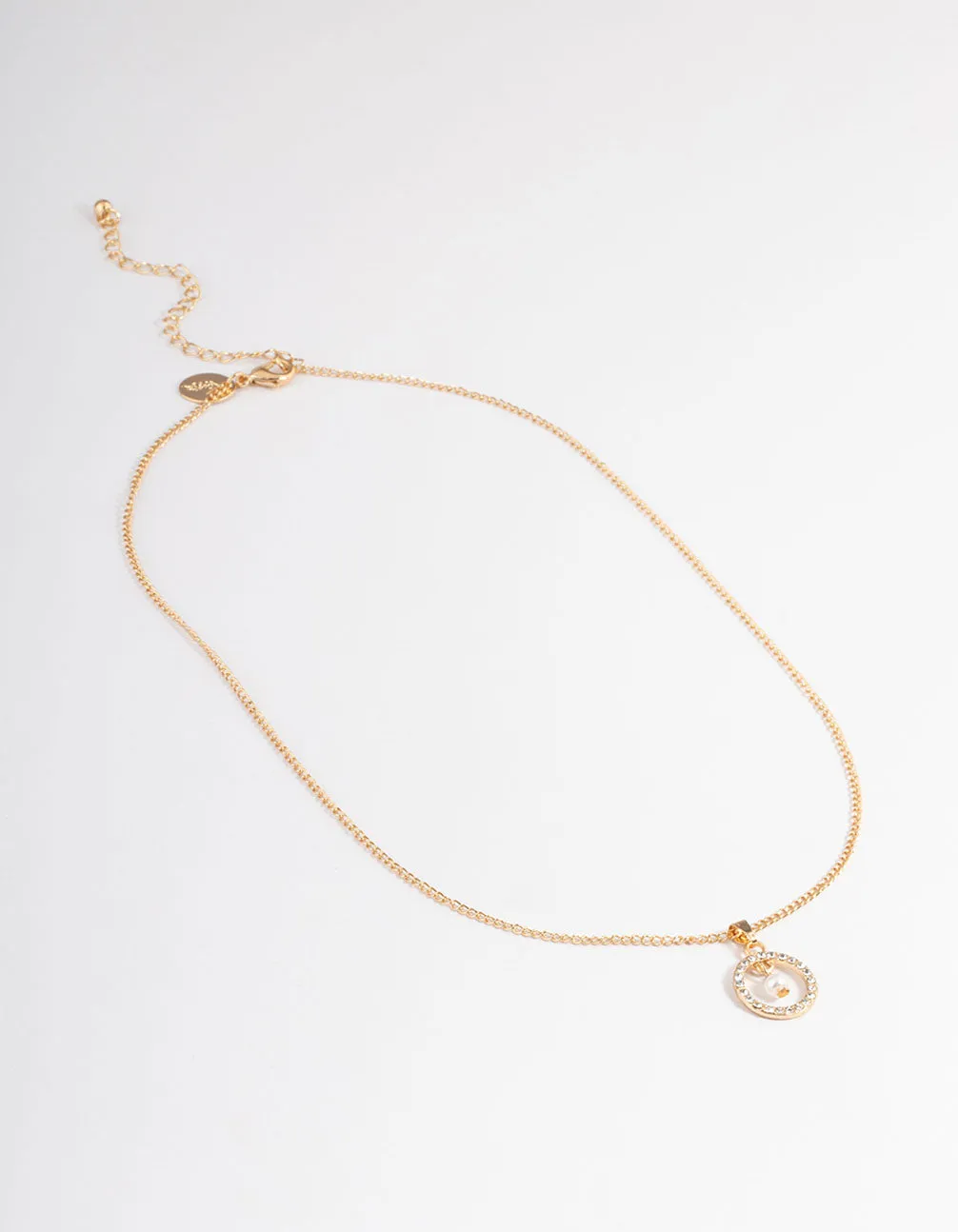 Gold Stone Set Circle with Pearl Necklace