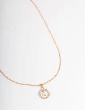 Gold Stone Set Circle with Pearl Necklace