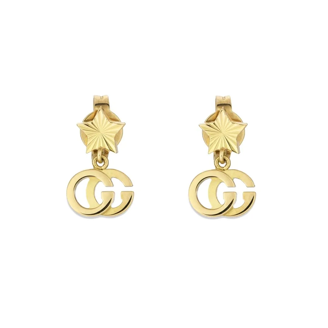 Gucci 18K Yellow Gold Running G Dangle Earrings with Star