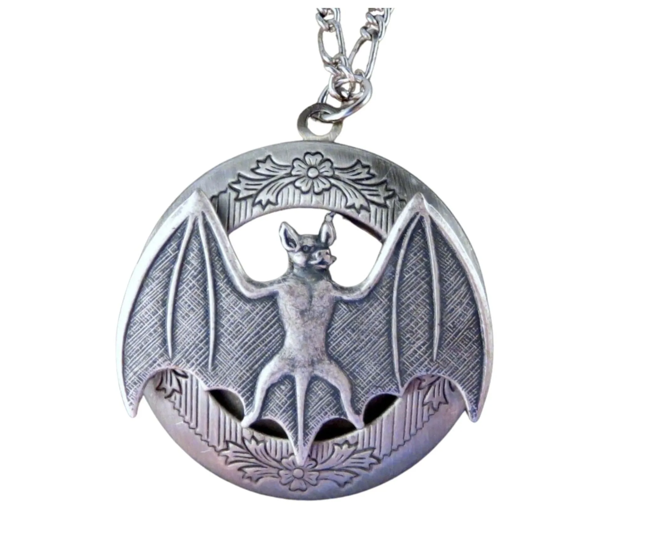 Handmade Oxidized Silver Bat Locket Necklace