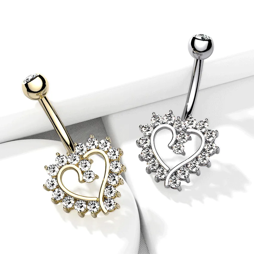 Heart of Gold Belly Bar in  in 14K White Gold