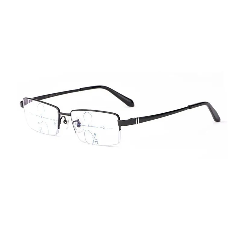 Hotochki Men's Semi Rim Titanium Frame Progressive Lens Reading Glasses Anti Blue Light 1688