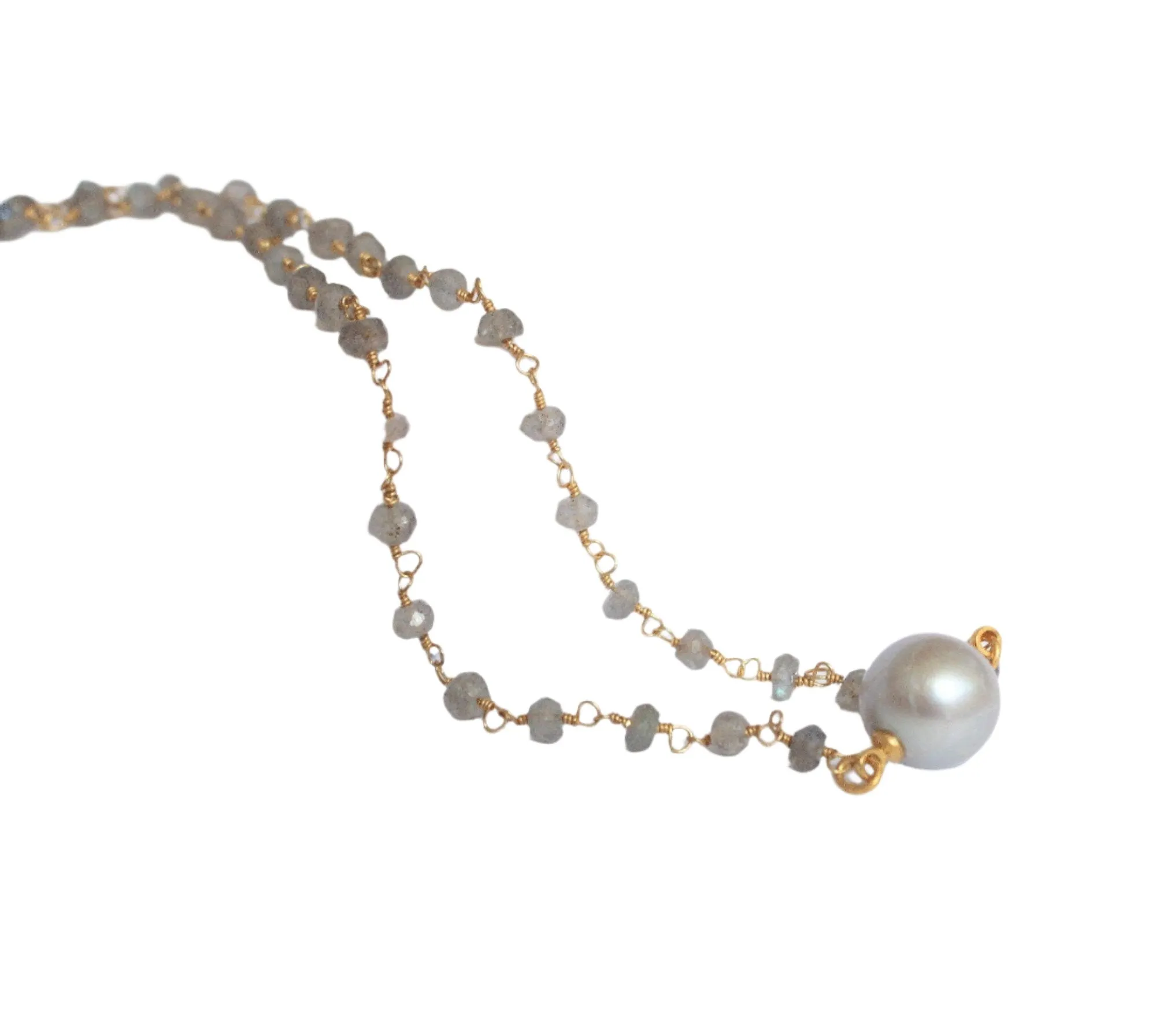 Labradorite & Freshwater Pearl Necklace: 16" / Silver / Float