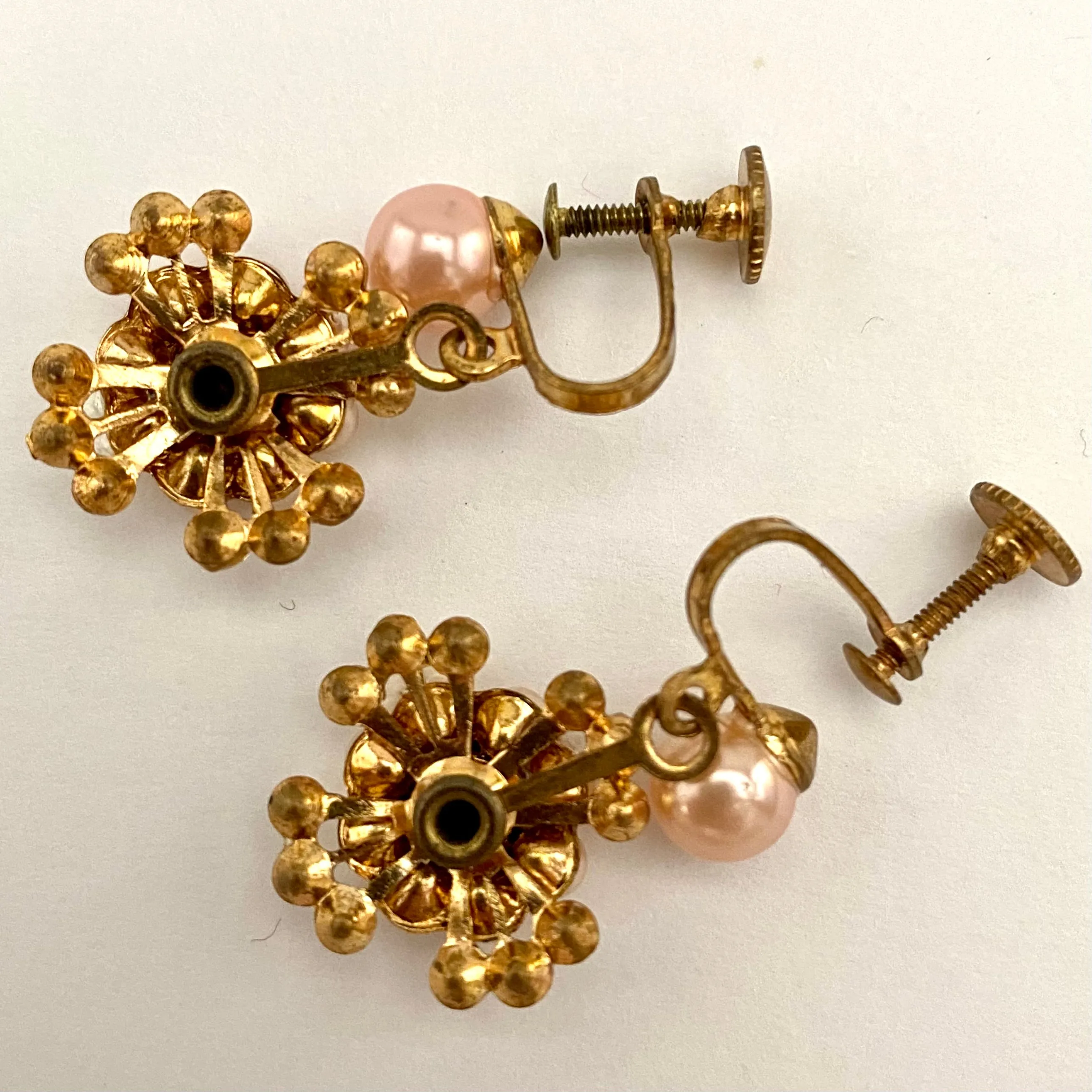 Late 40s/ Early 50s Pearl & Rhinestone Drop Earrings