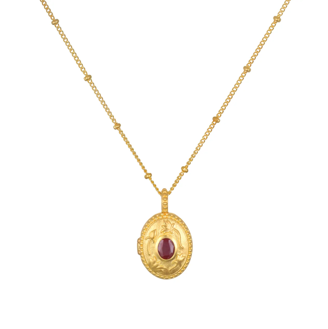 Lotus Ruby Birthstone Locket Necklace - July