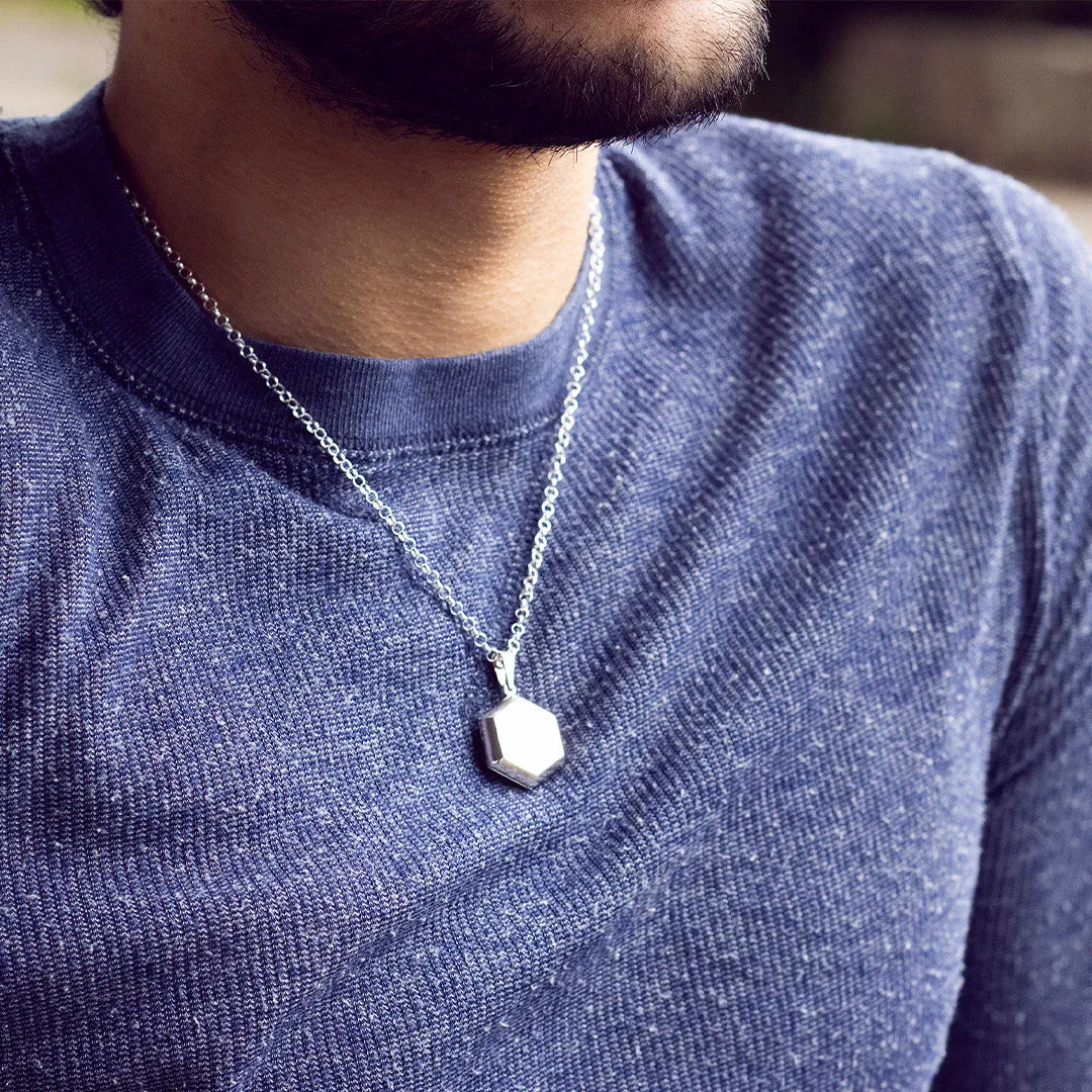 Men's Hexagon Locket Necklace | White Gold