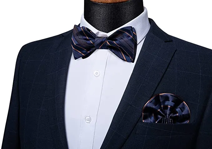 Navy Blue and Brown Bow Tie Set-BTS484