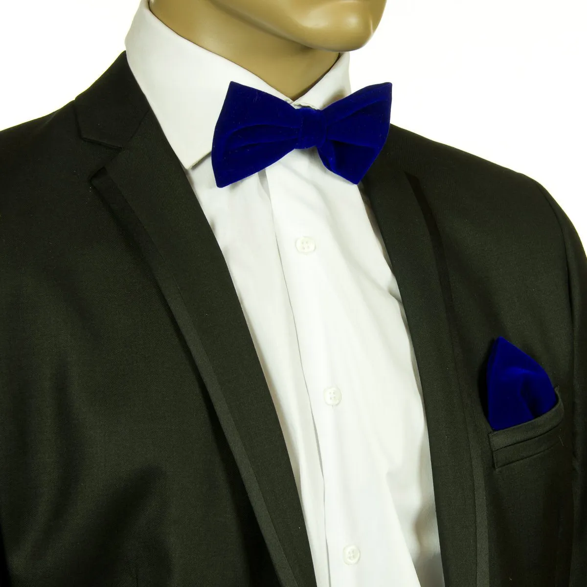 Navy Blue VELVET Bow Tie and Pocket Square Set