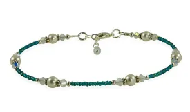 Opal Teal Crystal Pearl Beaded Anklet