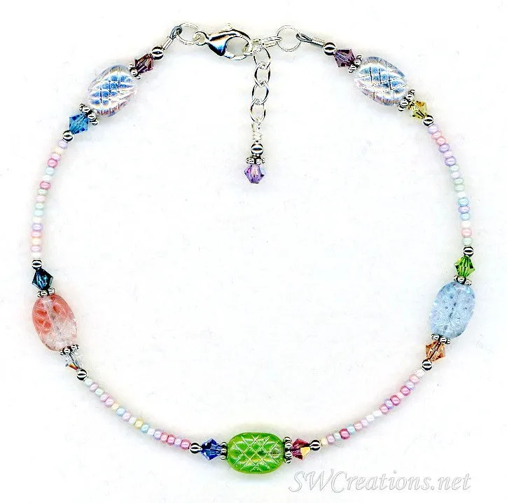 Pastel Glass Crystal Mix Beaded Anklet