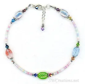 Pastel Glass Crystal Mix Beaded Anklet