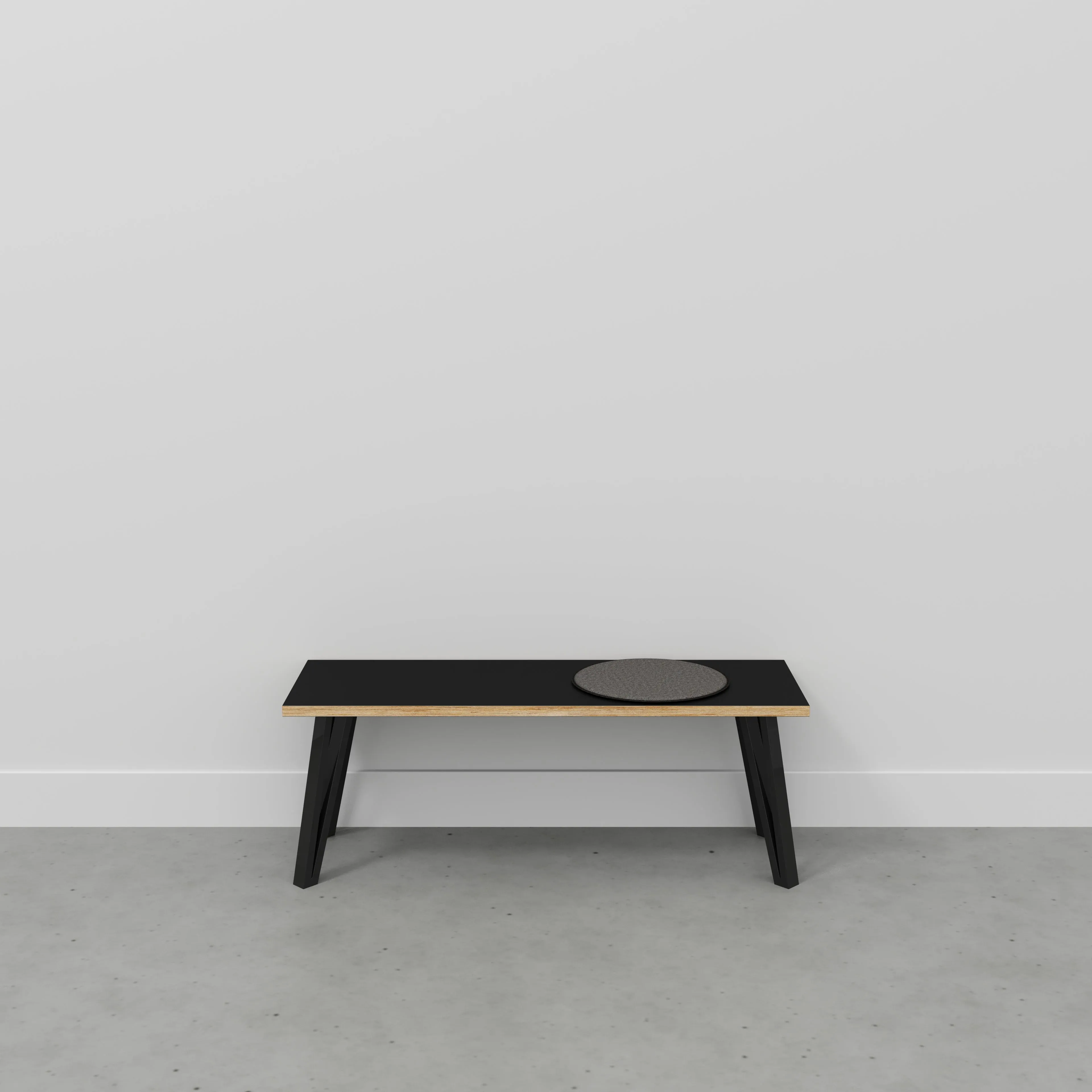 Plywood Bench Seat with Black Box Hairpin Legs - Formica Diamond Black - 1200(w) x 400(d) x 450(h)