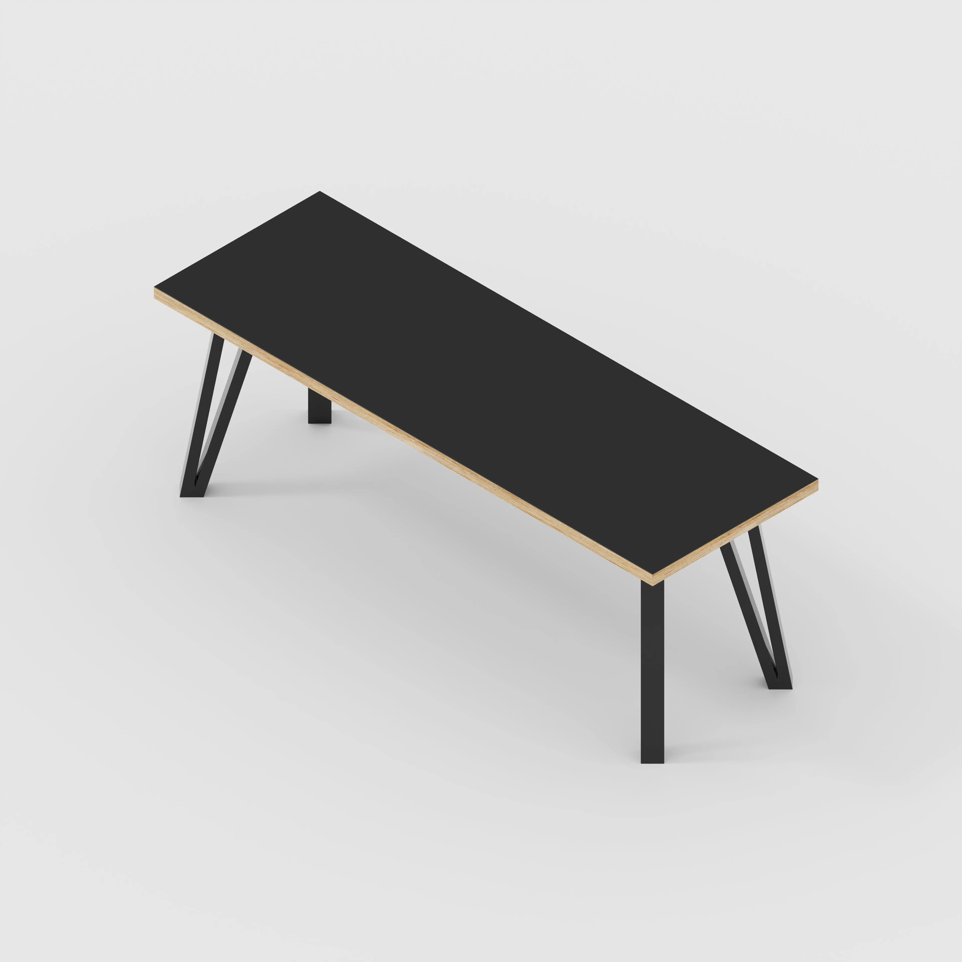 Plywood Bench Seat with Black Box Hairpin Legs - Formica Diamond Black - 1200(w) x 400(d) x 450(h)