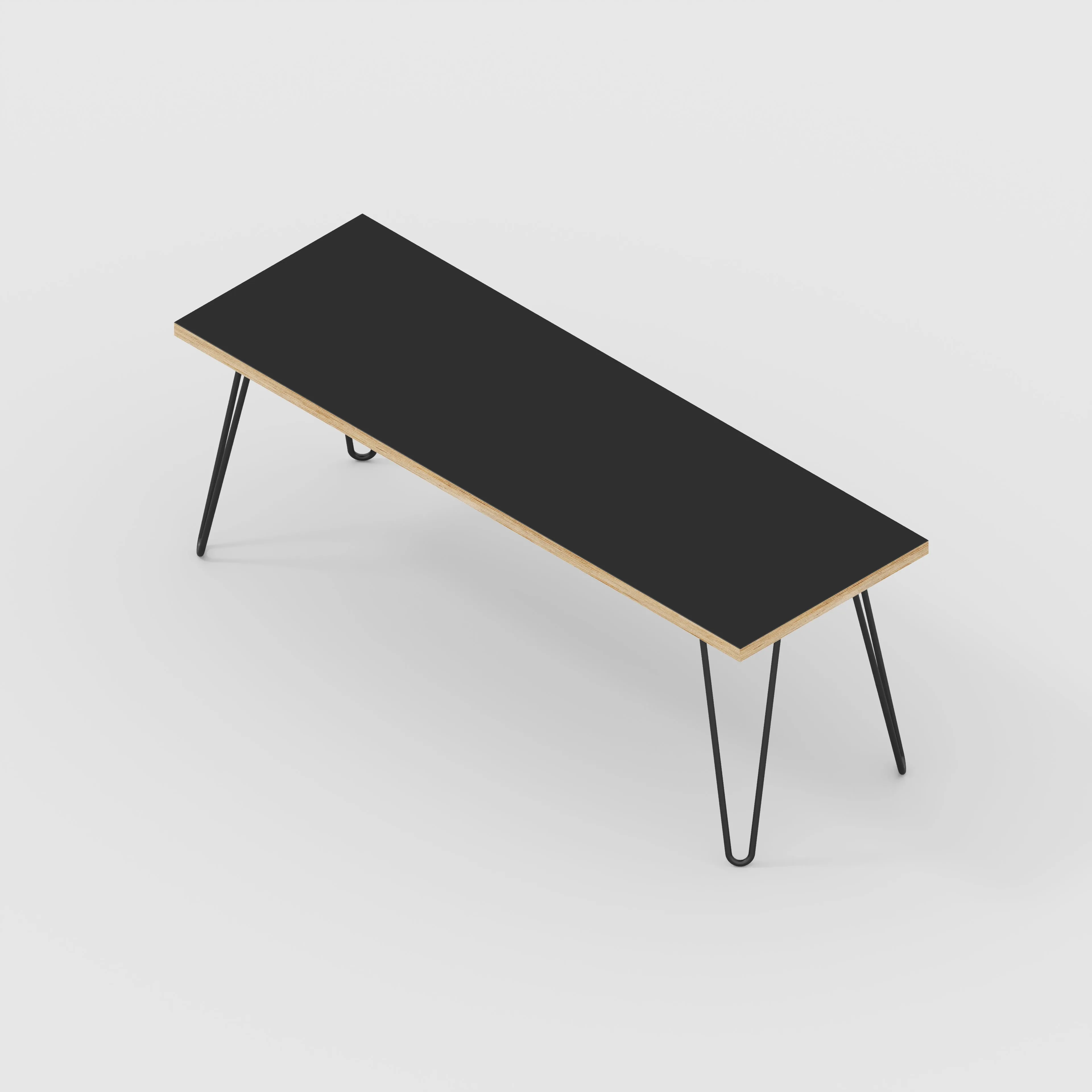 Plywood Bench Seat with Black Hairpin Legs - Formica Diamond Black - 1200(w) x 400(d)