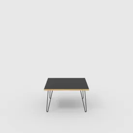 Plywood Coffee Table with Black Hairpin Legs - Formica Diamond Black - 800(w) x 800(d) x 425(h)