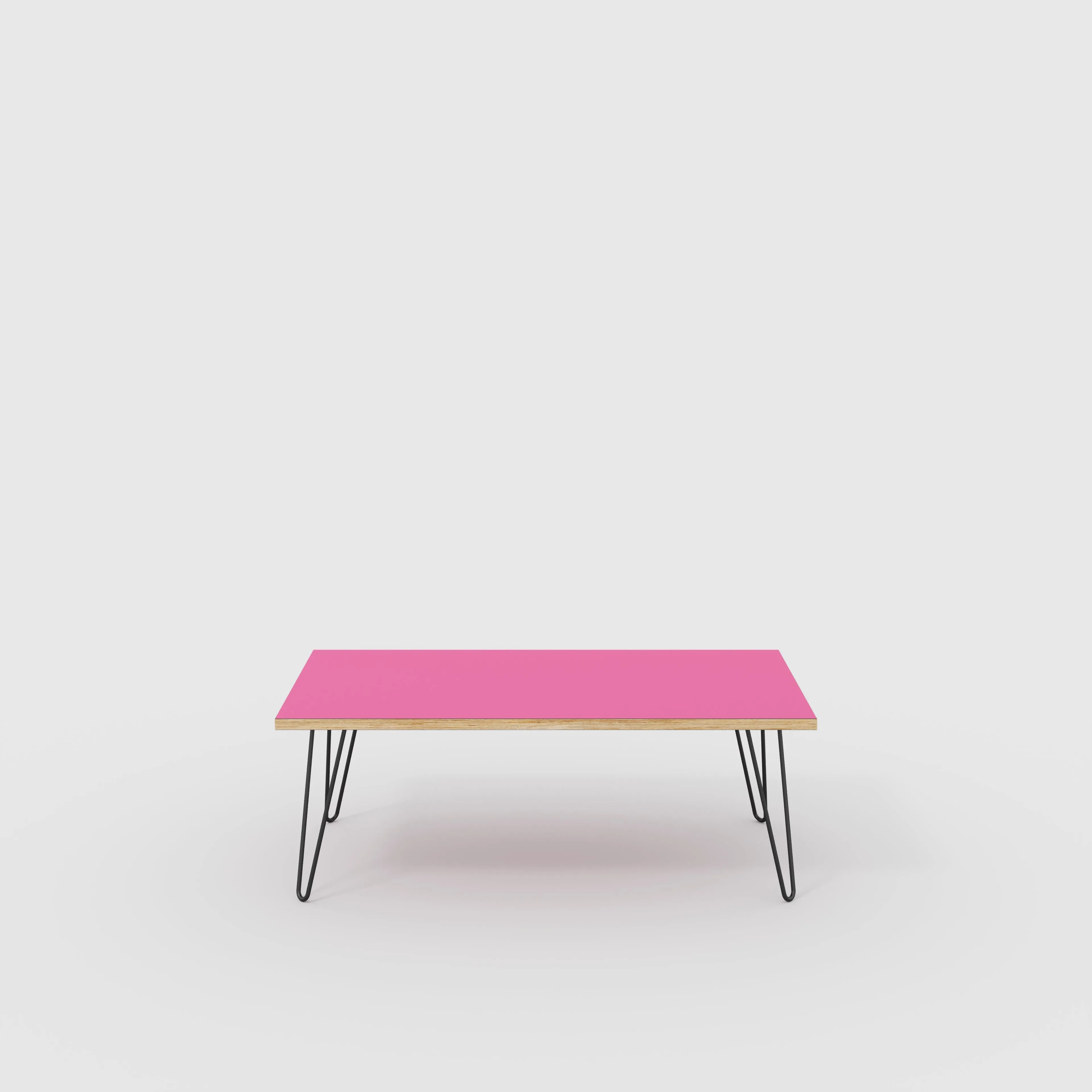 Plywood Coffee Table with Black Hairpin Legs - Formica Juicy Pink - 1200(w) x 600(d) x 425(h)