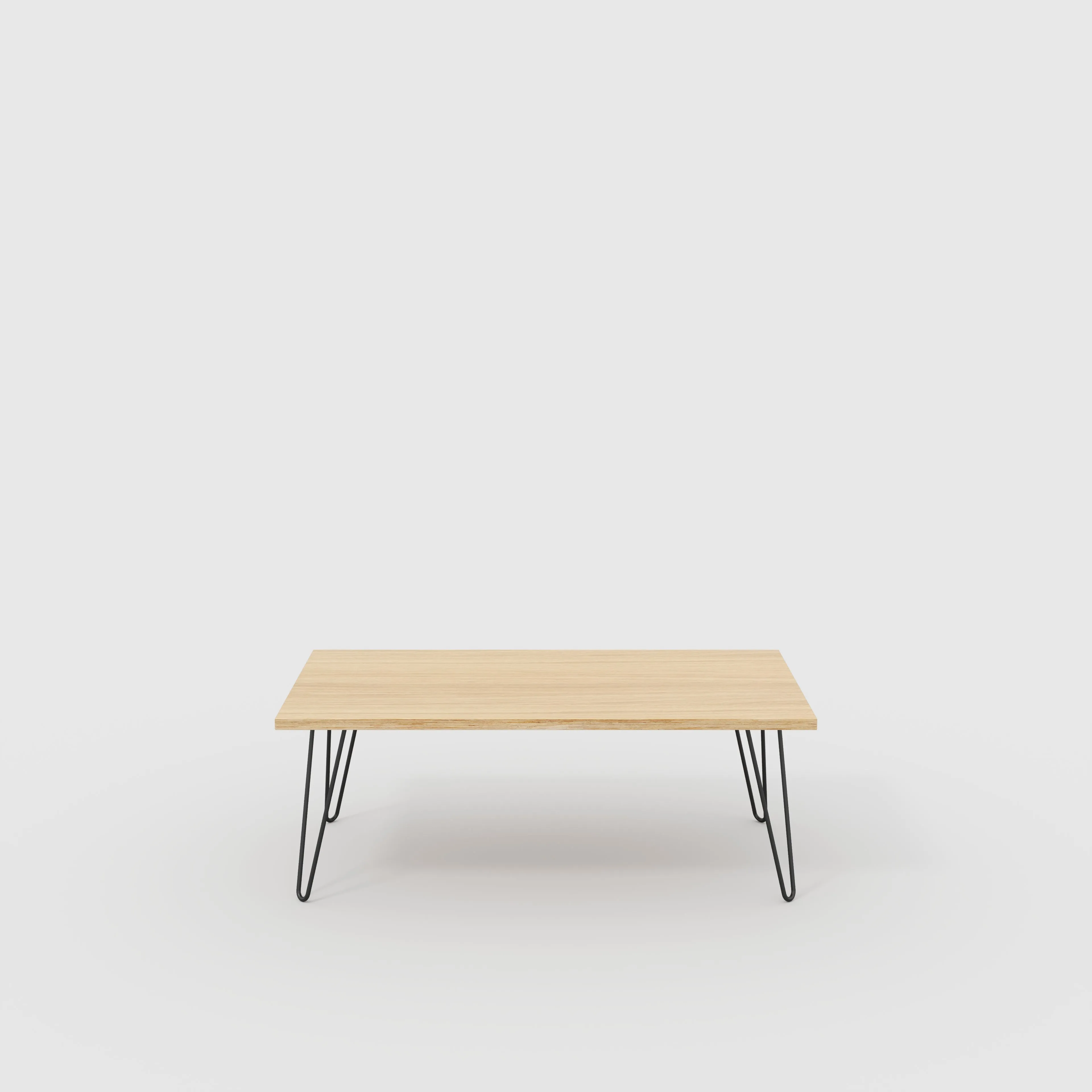 Plywood Coffee Table with Black Hairpin Legs - Plywood Oak - 1200(w) x 600(d) x 425(h)