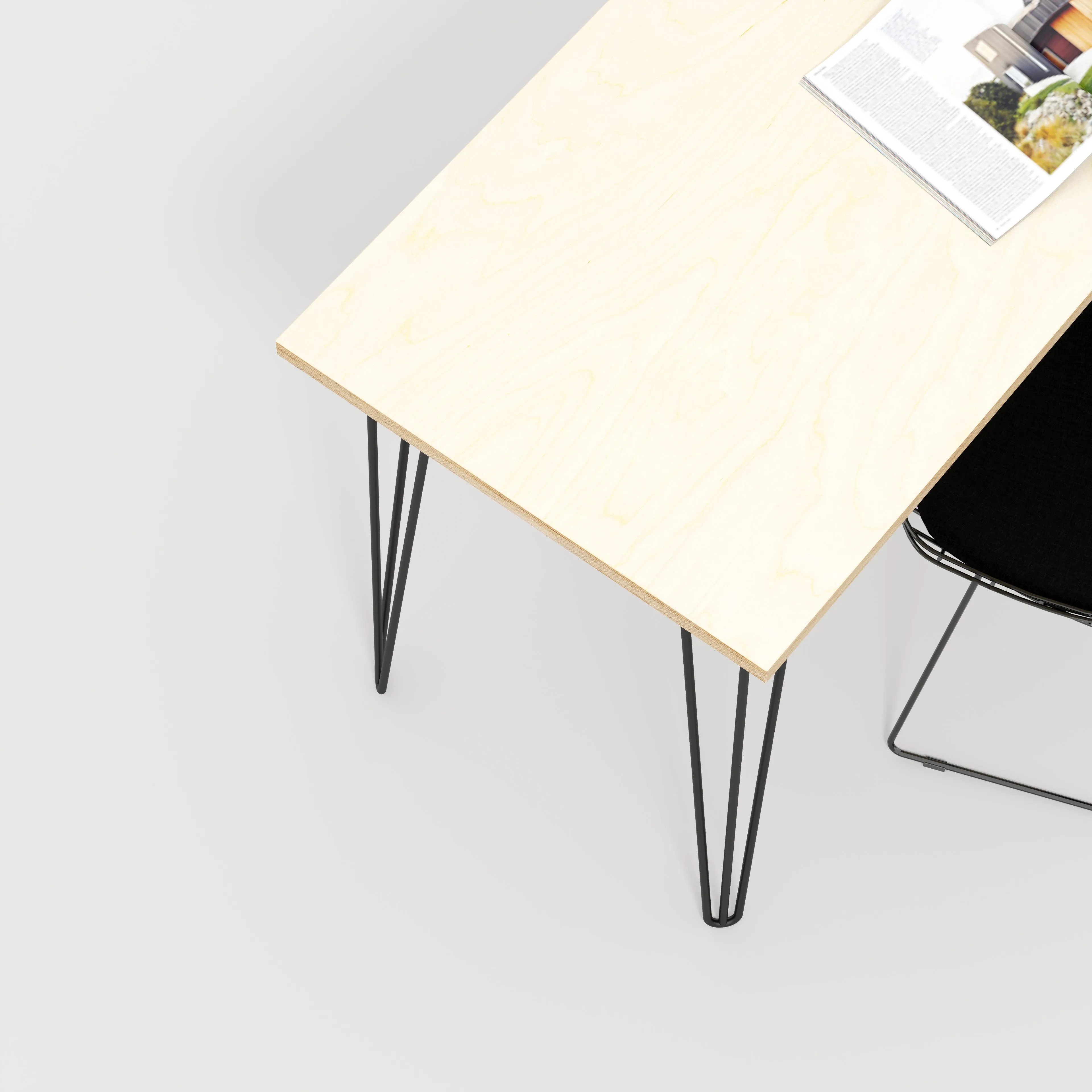 Plywood Desk with Black Hairpin Legs - Plywood Birch - 1200(w) x 600(d) x 735(h)