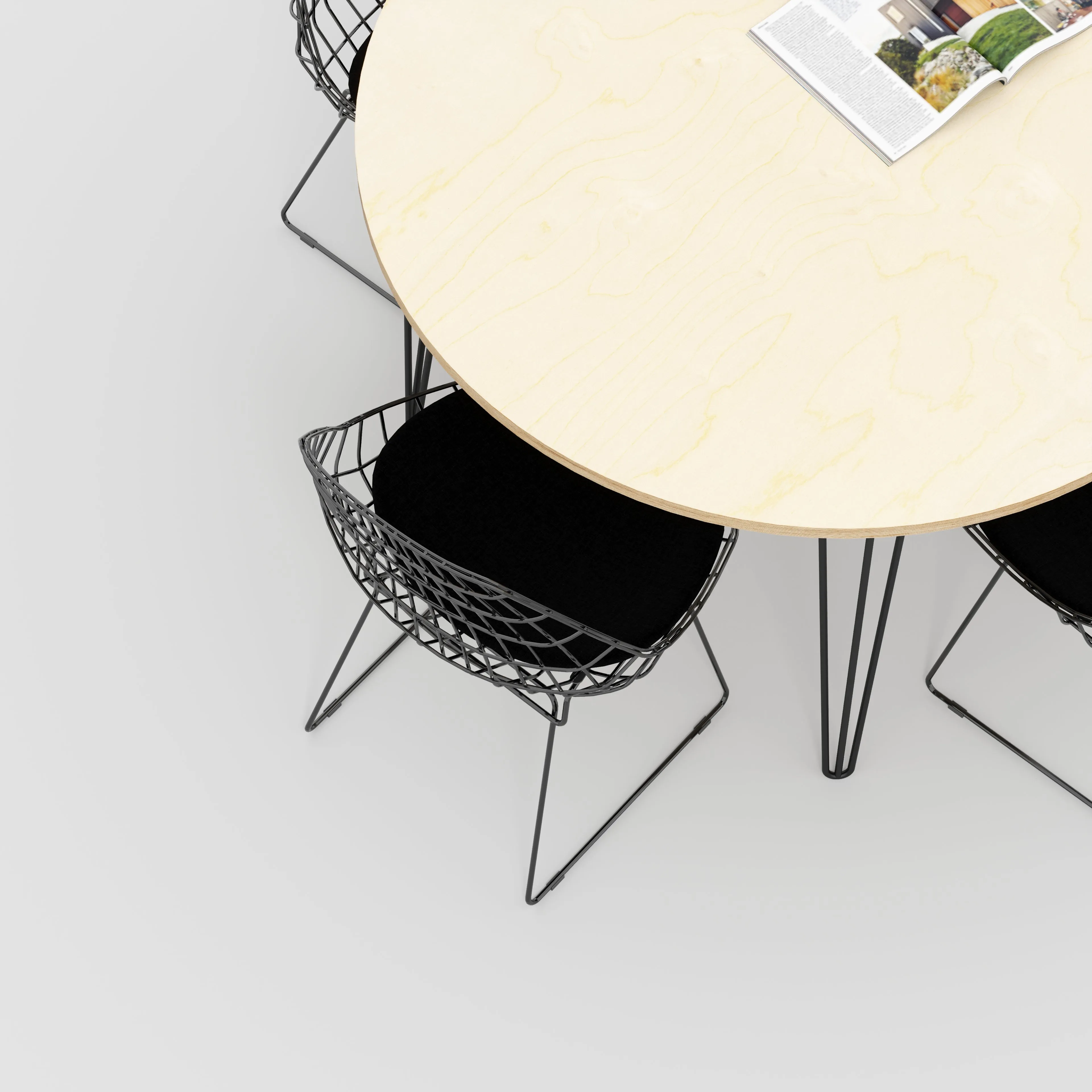 Plywood Round Table with Black Hairpin Legs - Plywood Birch - 1200(dia) x 735(h)