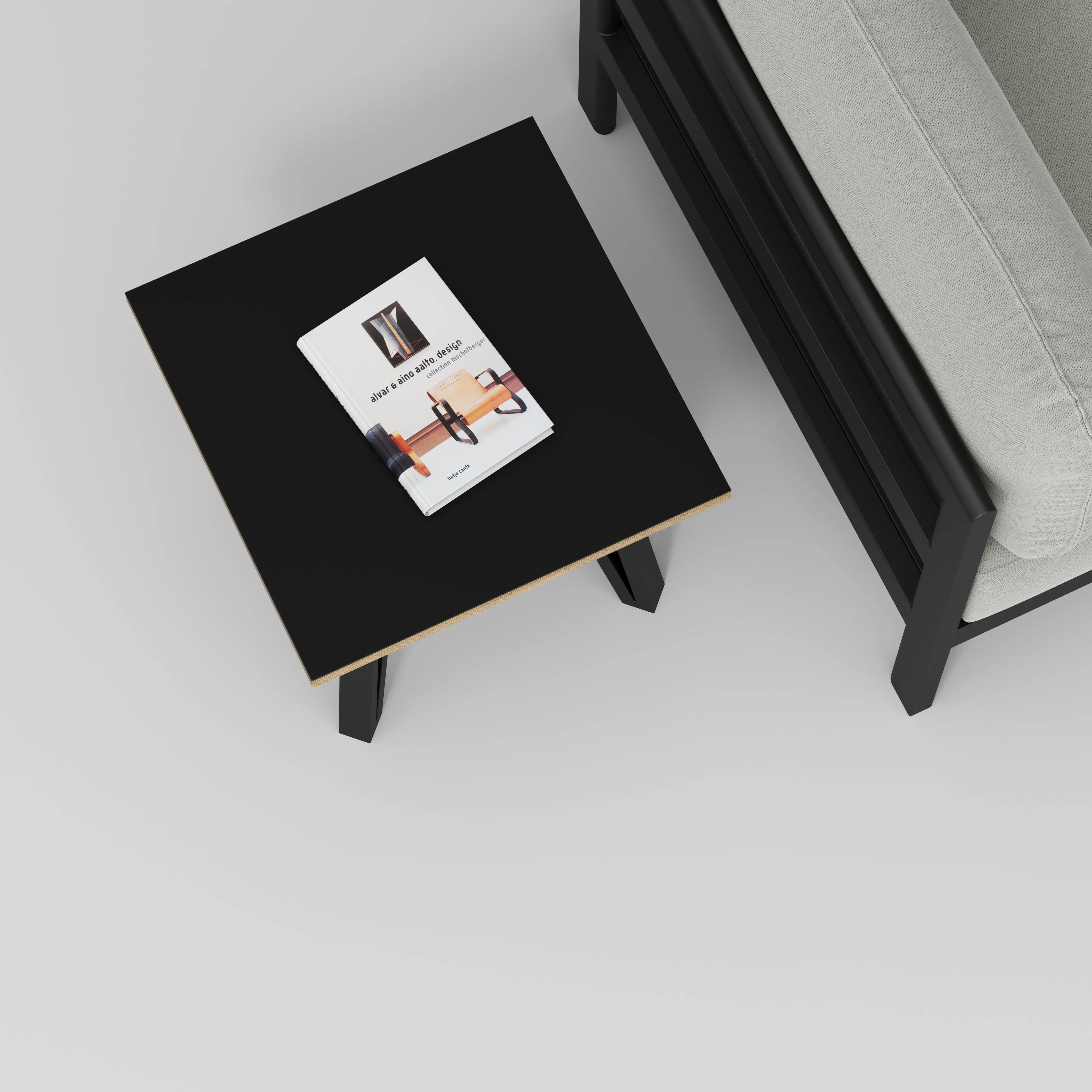 Plywood Side Table with Black Box Hairpin Legs - Formica Diamond Black - 500(w) x 500(d) x 425(h)