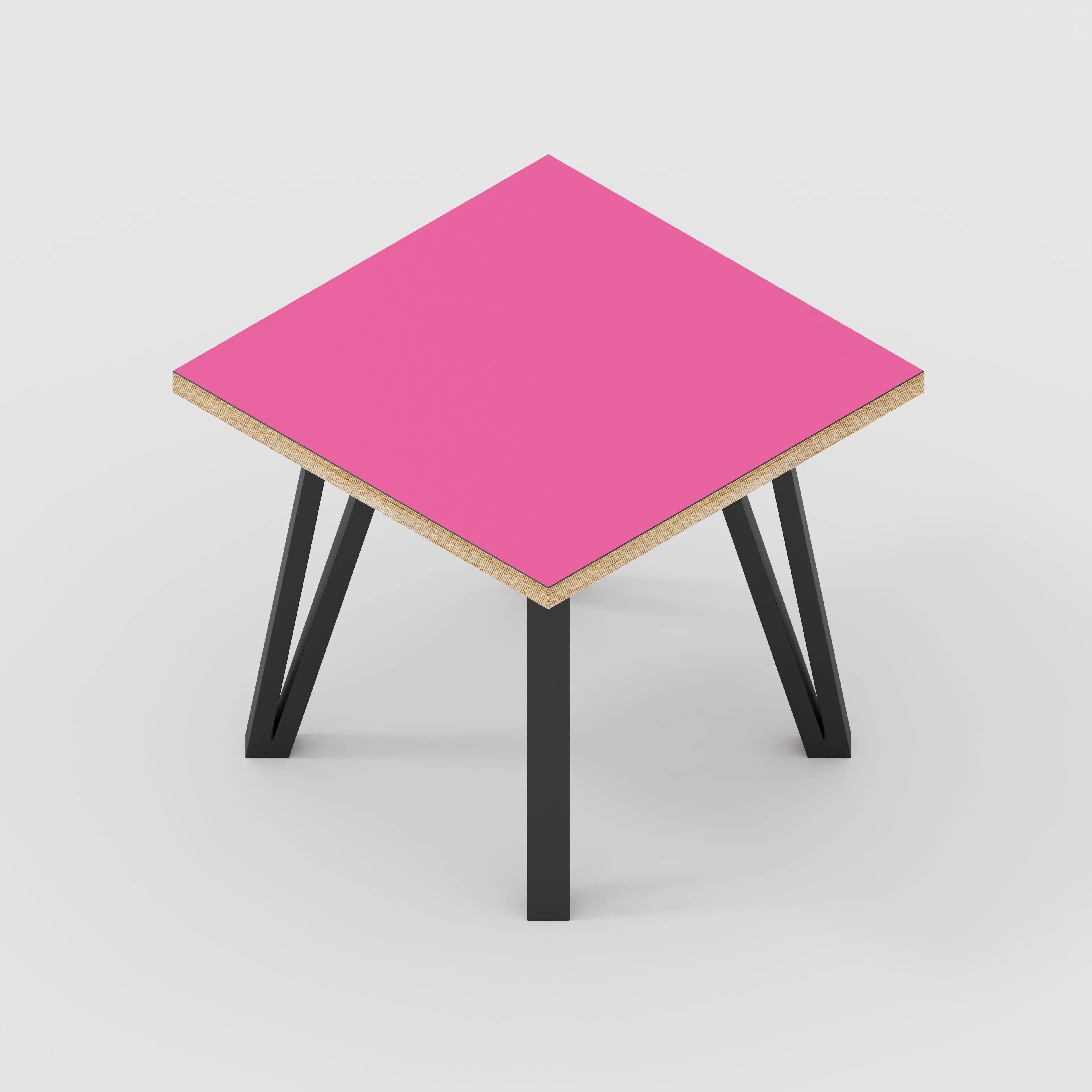 Plywood Side Table with Black Box Hairpin Legs - Formica Juicy Pink - 500(w) x 500(d) x 425(h)